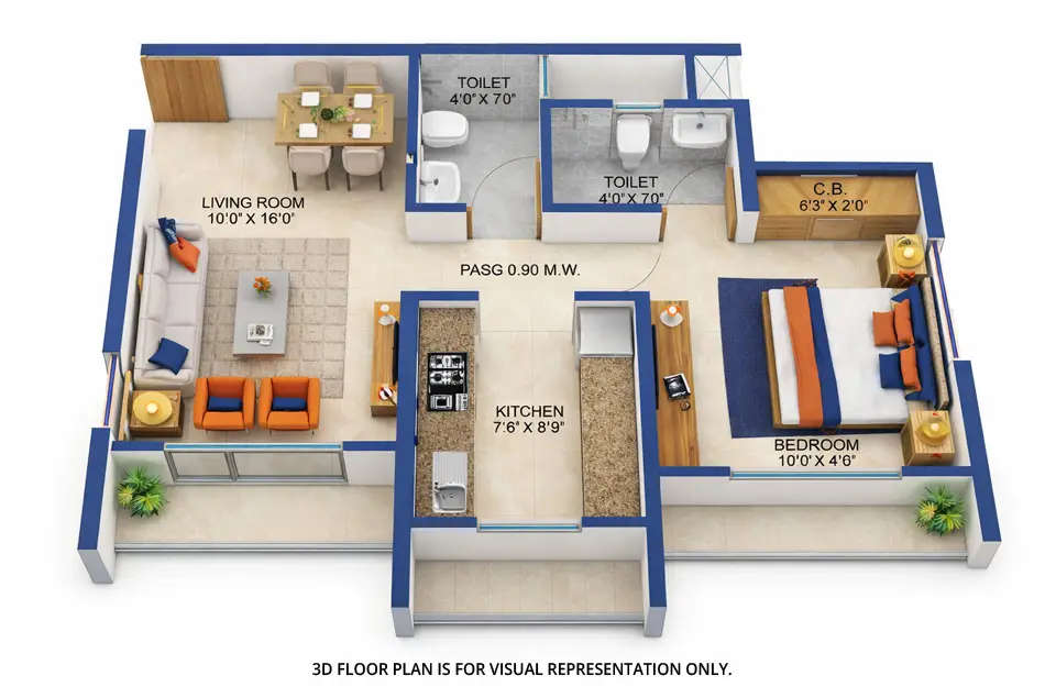 Metropolis Insignia Towers Ghodbunder Road - Floor plan 1 BHK 397 Sq.ft