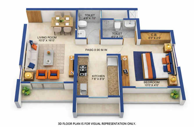 Metropolis Insignia Towers Ghodbunder Road - Floor plan 1 BHK 397 Sq.ft