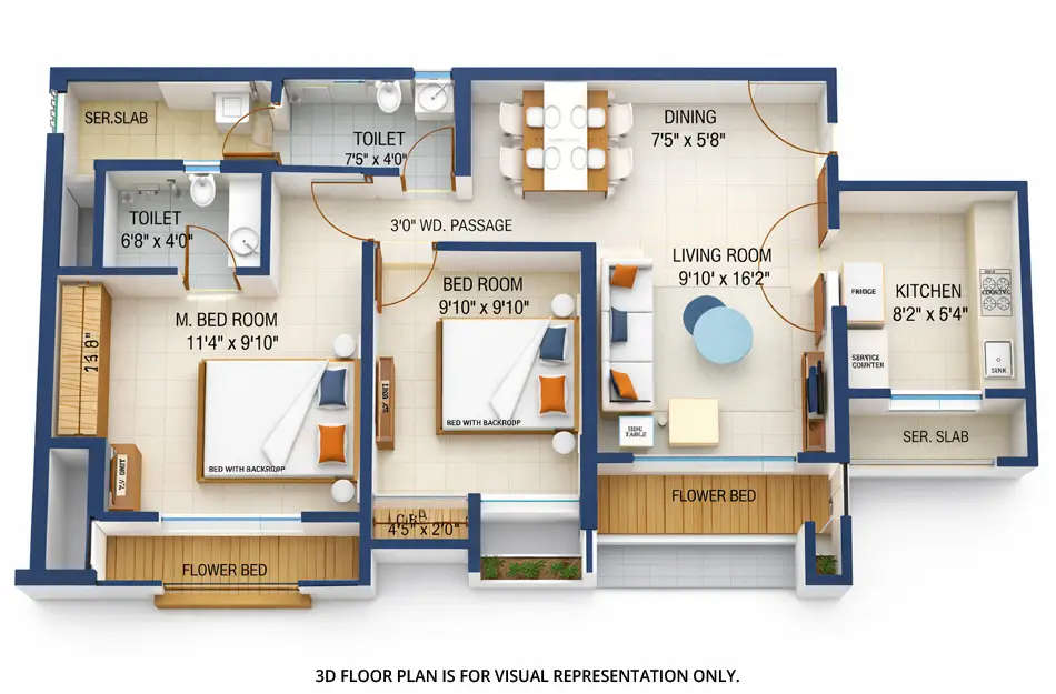 Metropolis Rivera Ghodbunder Road - Floor plan 2 BHK 624 Sq.ft