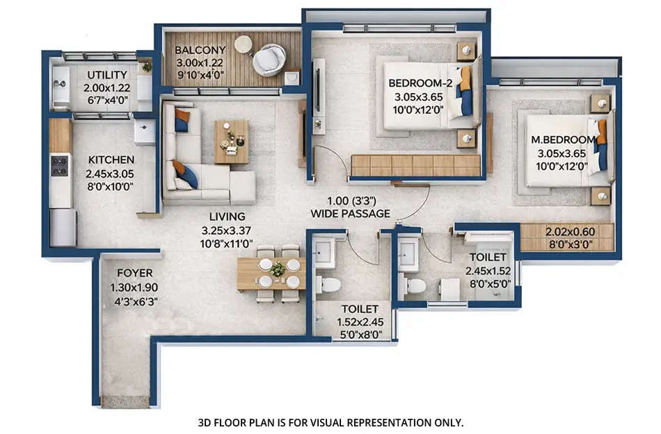 L & T Crestoria Estate Panvel - Floor plan 2 BHK 790 Sq.ft
