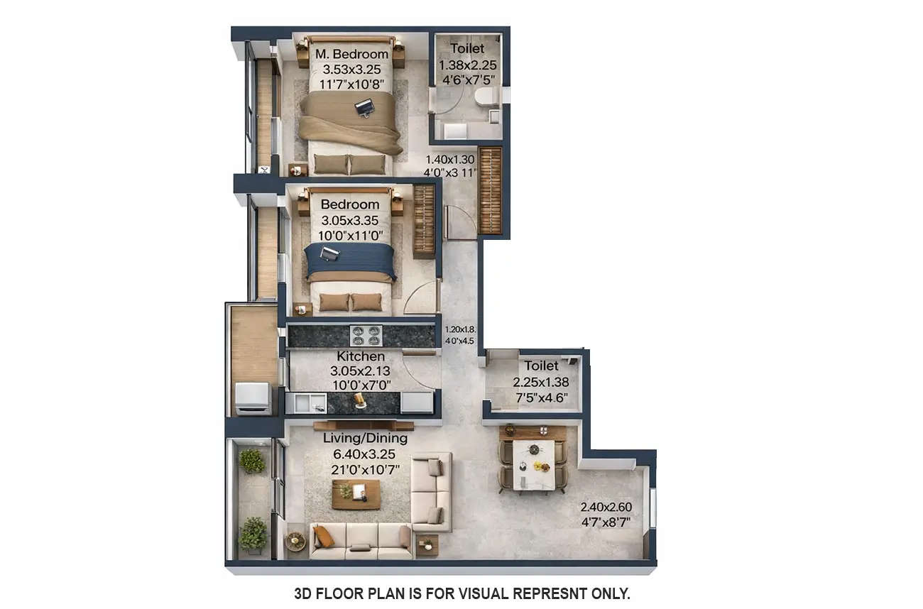 Adani Airica Bhandup - Floor plan 2 BHK 738 Sq.ft