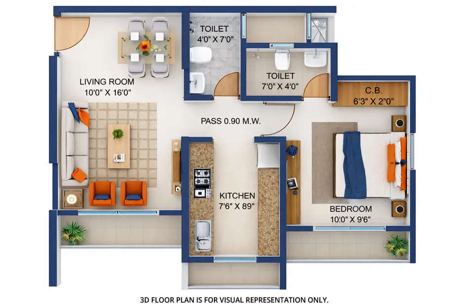 Metropolis Aquaris Ghodbunder Road - Floor plan 1 BHK 384 Sq.ft