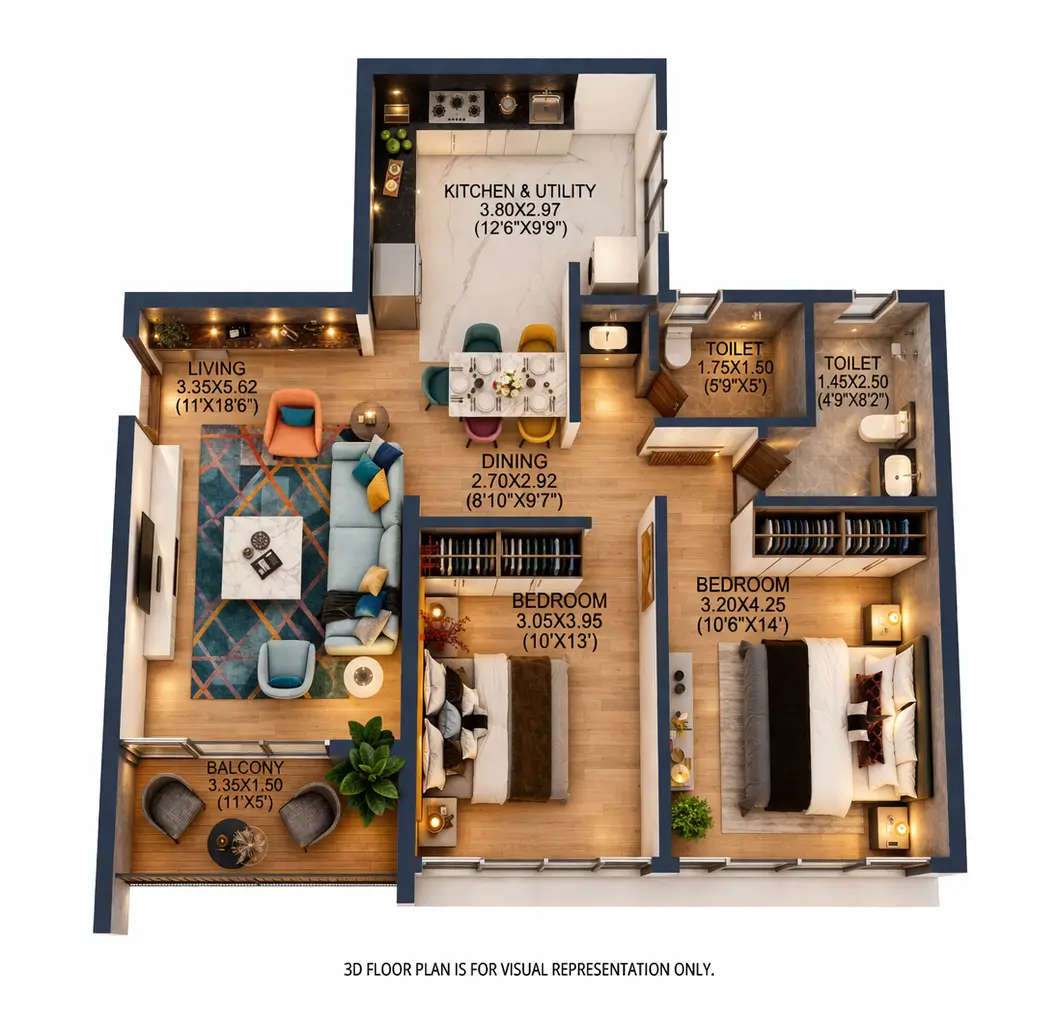Majestique Evolvus Kharadi - Floor plan 2 BHK 877 Sq.ft