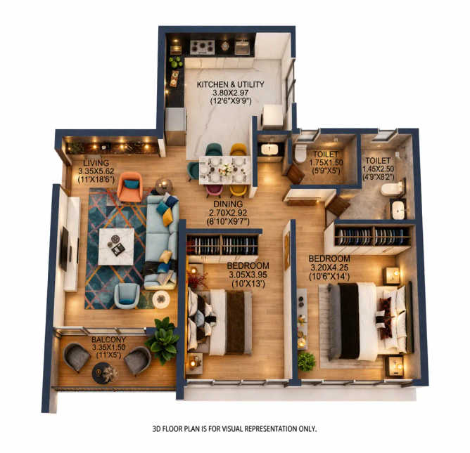 Majestique Evolvus Kharadi - Floor plan 2 BHK 877 Sq.ft