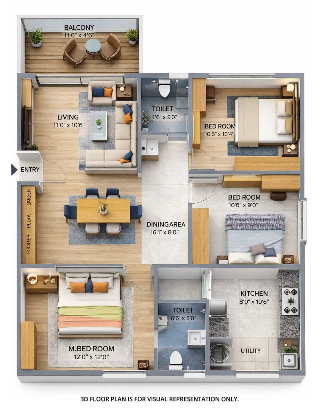 Urbanrise The World Of Joy Miyapur - Floor plan 3 BHK 1509 Sq.ft