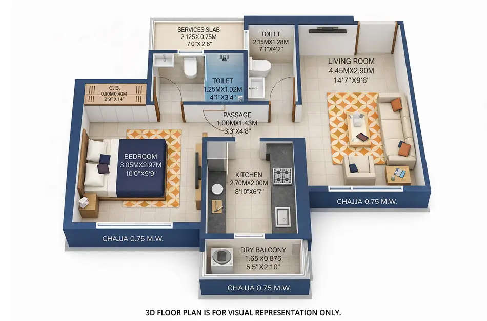 Vihang Evana Ghodbunder Road - Floor plan 1 BHK 430 Sq.ft