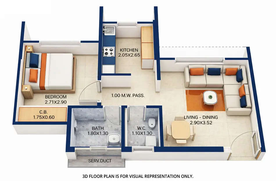 Vihang Metro Hive Ghodbunder Road - Floor plan 1 BHK 356 Sq.ft