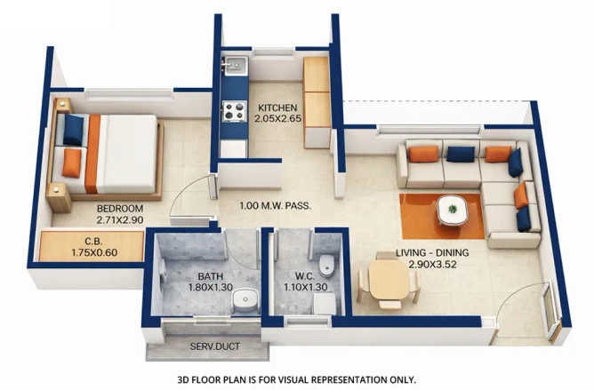Vihang Metro Hive Ghodbunder Road - Floor plan 1 BHK 356 Sq.ft