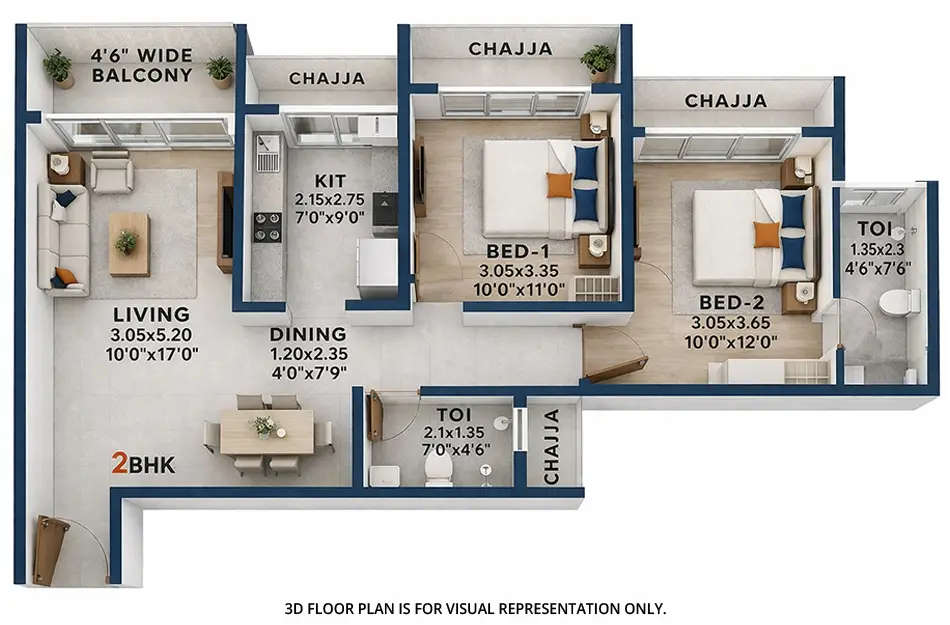 Aramus The Domus Kharghar - Floor plan 2 BHK 790 Sq.ft