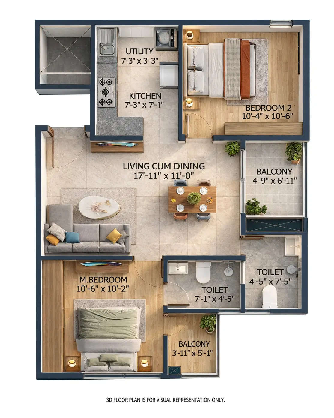 Sowparnika Rhythm of Rain Whitefield - Floor plan 2 BHK 995 Sq.ft