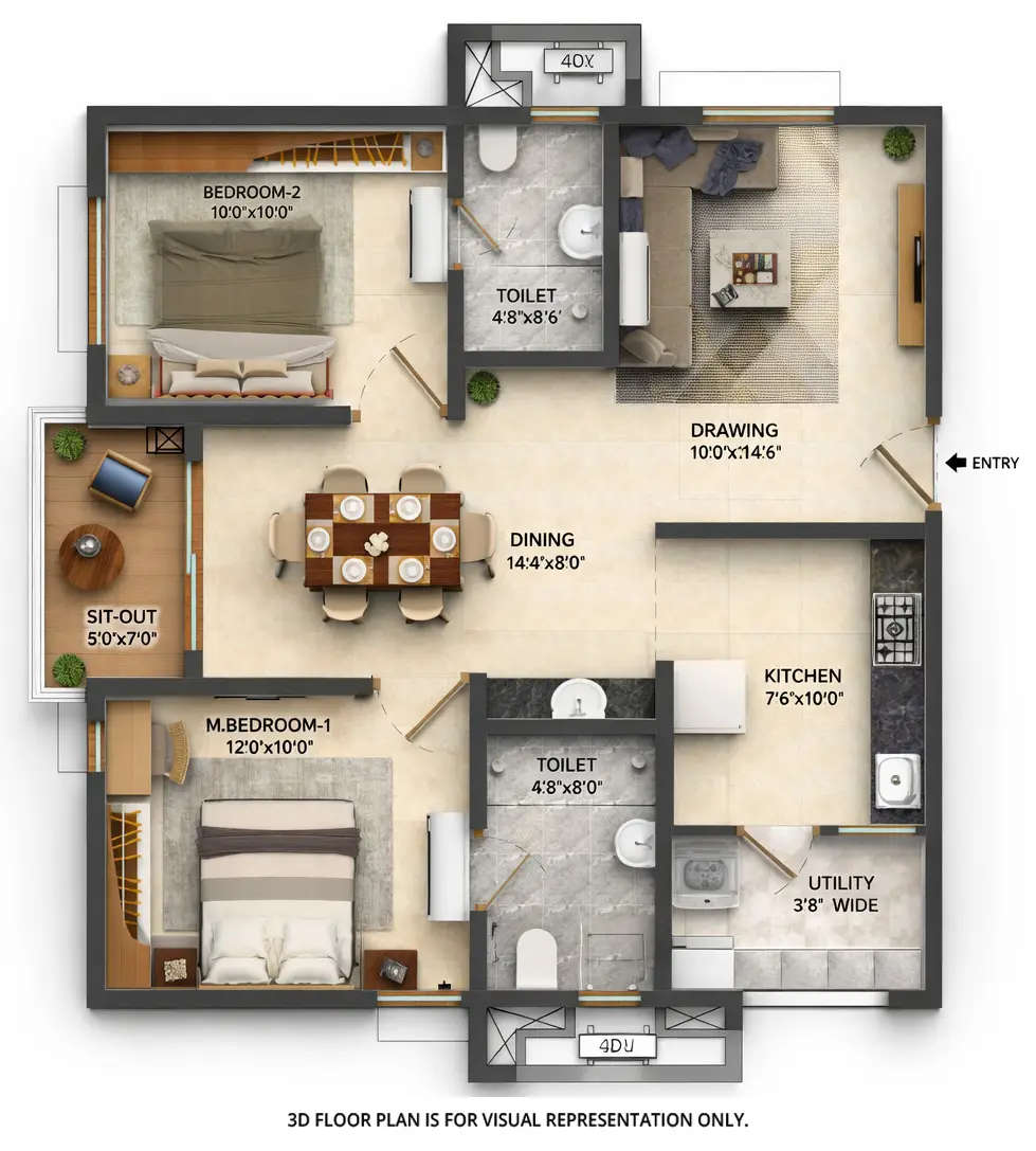 Ramky One Symphony Patancheru - Floor plan 2 BHK 1065 Sq.ft