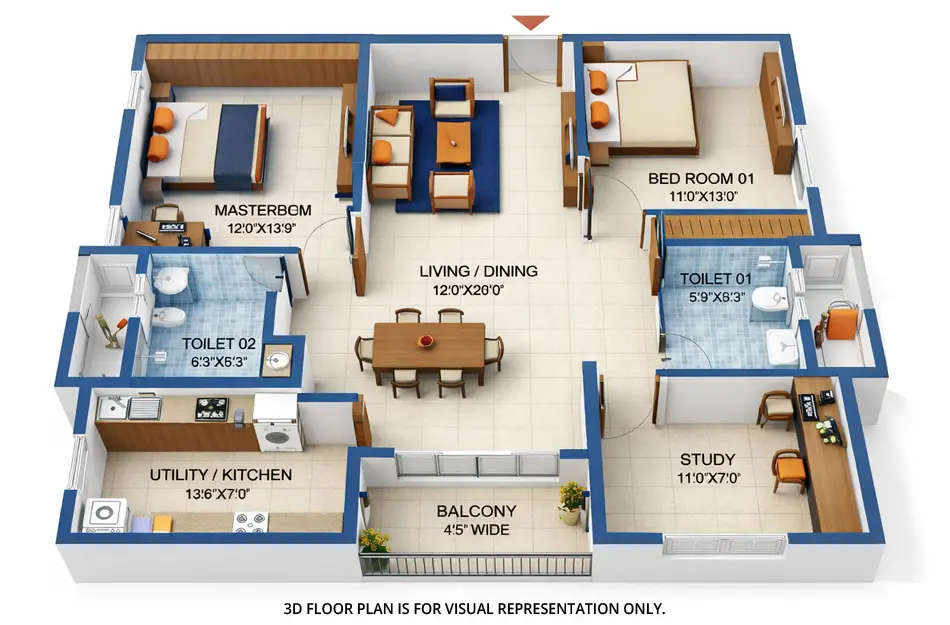 Neelkanth Woods Olivia Ghodbunder Road - Floor plan 2.5 BHK 980 Sq.ft