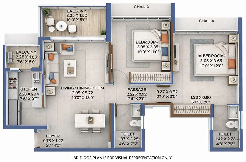 Godrej Varanya Kharghar - Floor plan 2 BHK 725 Sq.ft