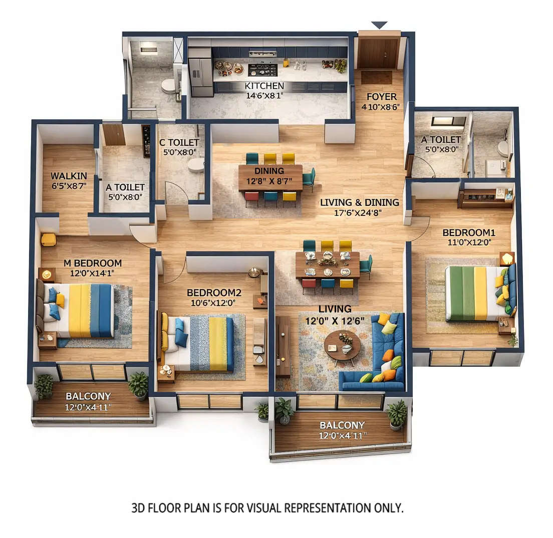 Puravankara Hennur Hennur Gardens - Floor plan 3 BHK 2000 Sq.ft