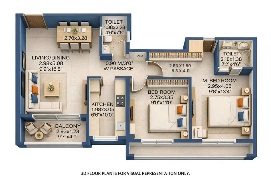 Dosti 604 Wagle Estate - Floor plan 2 BHK 700 Sq.ft