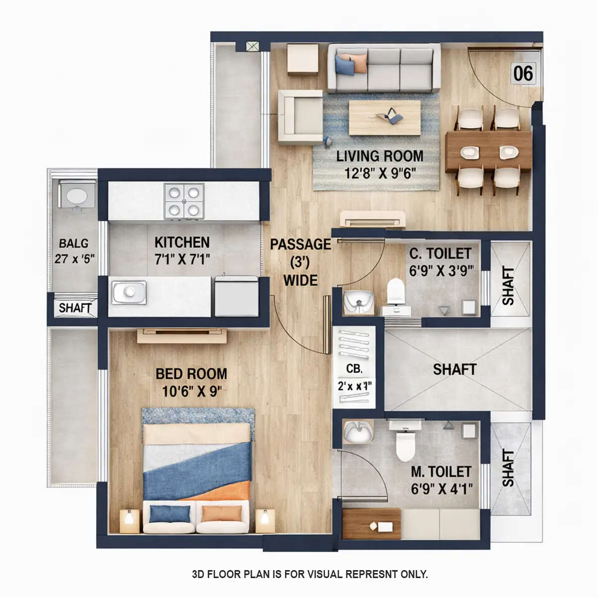 Ajmera 78 Lake Town Bhandup - Floor plan 1 BHK 383 Sq.ft