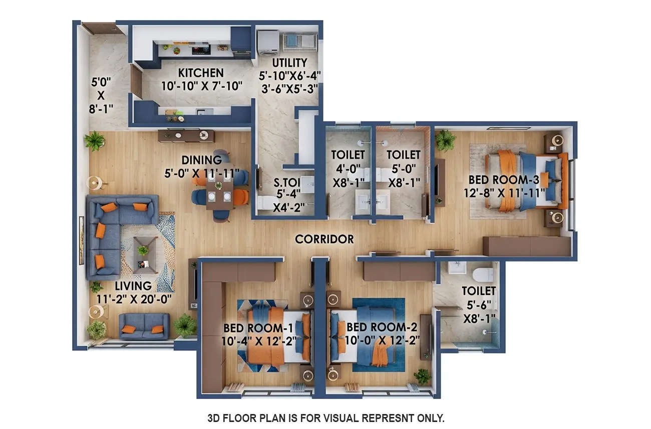 Bhoomi Simana Parel - Floor plan 3 BHK 1318 Sq.ft