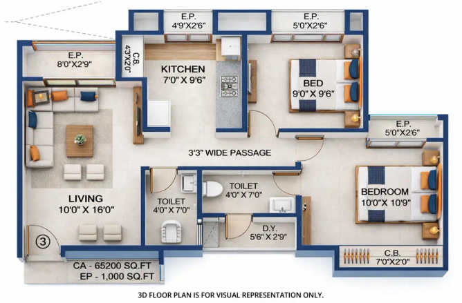 Grace Square Mumbra - Floor plan 2 BHK 501 Sq.ft