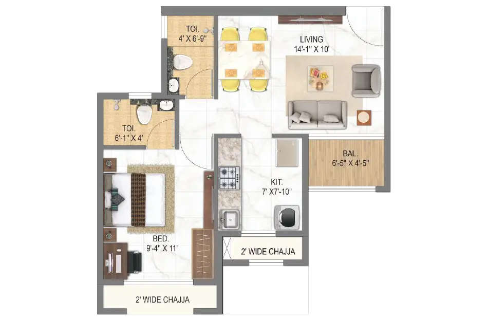 Today Cloud City Kharghar - Floor plan 1 BHK 430 Sq.ft