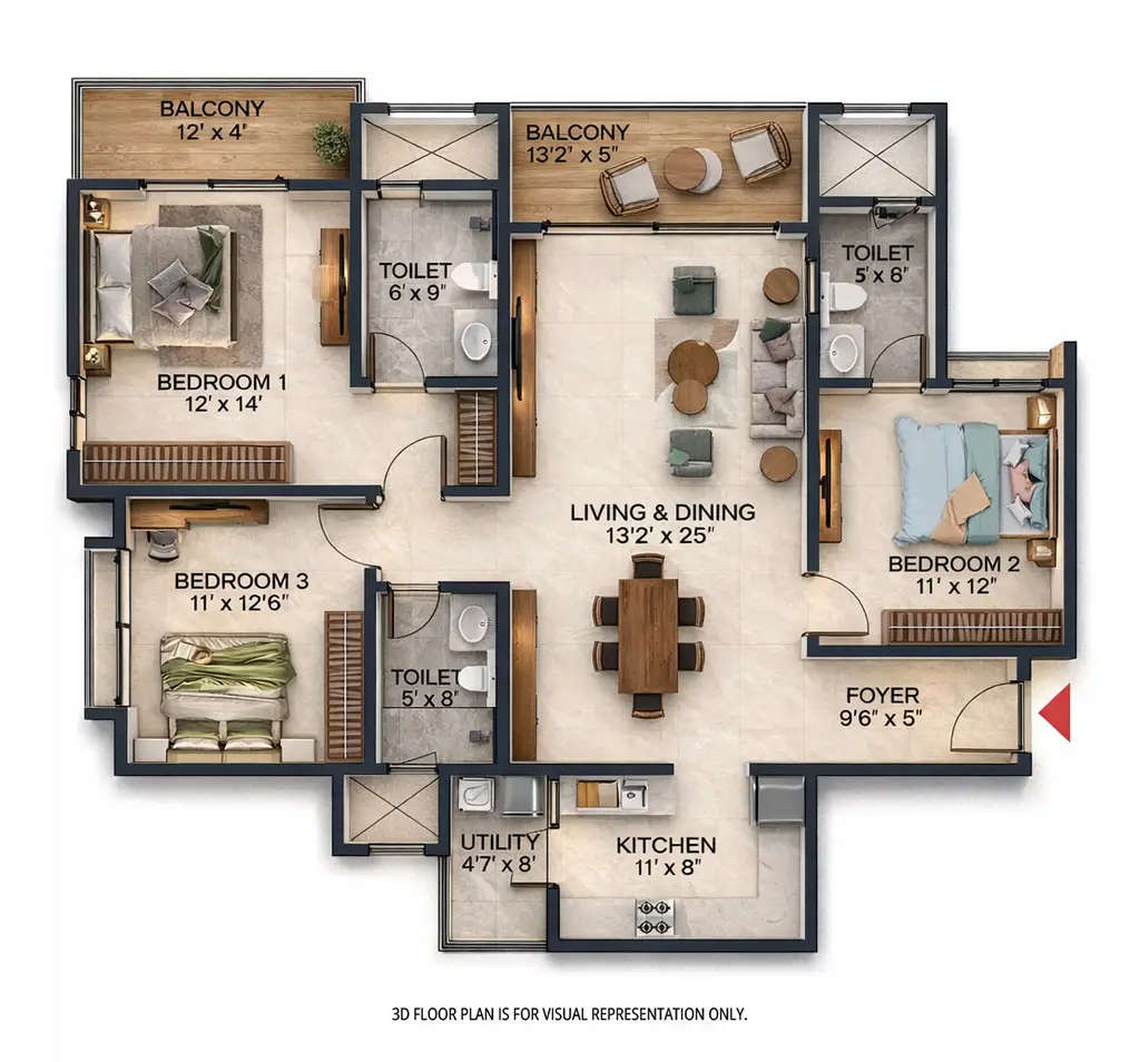 Prestige Southern Star Akshaya Nagar - Floor plan 3 BHK 1812 Sq.ft