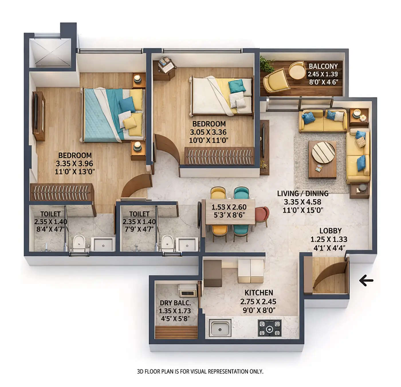 VTP Cielo Bavdhan - Floor plan 2 BHK 761 Sq.ft