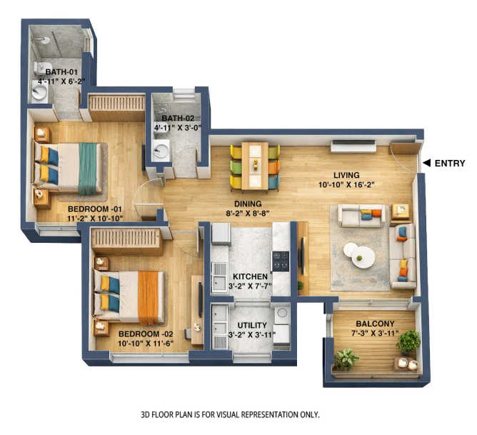 Sobha One World Hoskote - Floor plan 2 BHK 1200 Sq.ft
