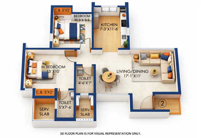 Raymond Realty Oasis Pokhran Road 1 - Floor plan 2 BHK 670 Sq.ft