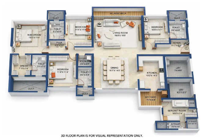 Raymond Insignia Pokhran Road 1 - Floor plan 4 BHK 2250 Sq.ft