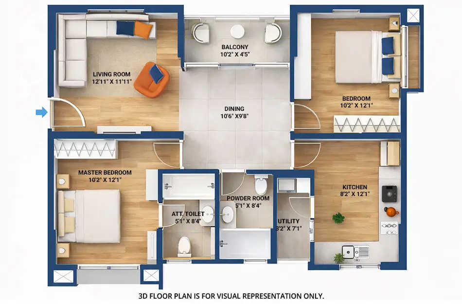 Hillcrest by Pacifica Nanakaramguda - Floor plan 2 BHK 737 Sq.ft