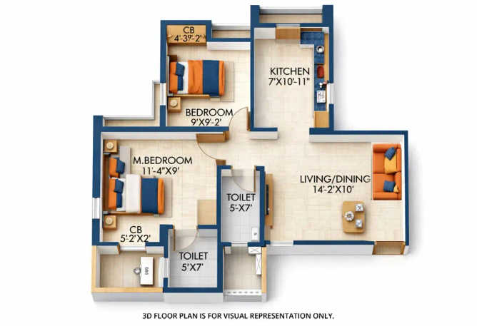 Raymond Eden Pokhran Road 1 - Floor plan 2 BHK 595 Sq.ft