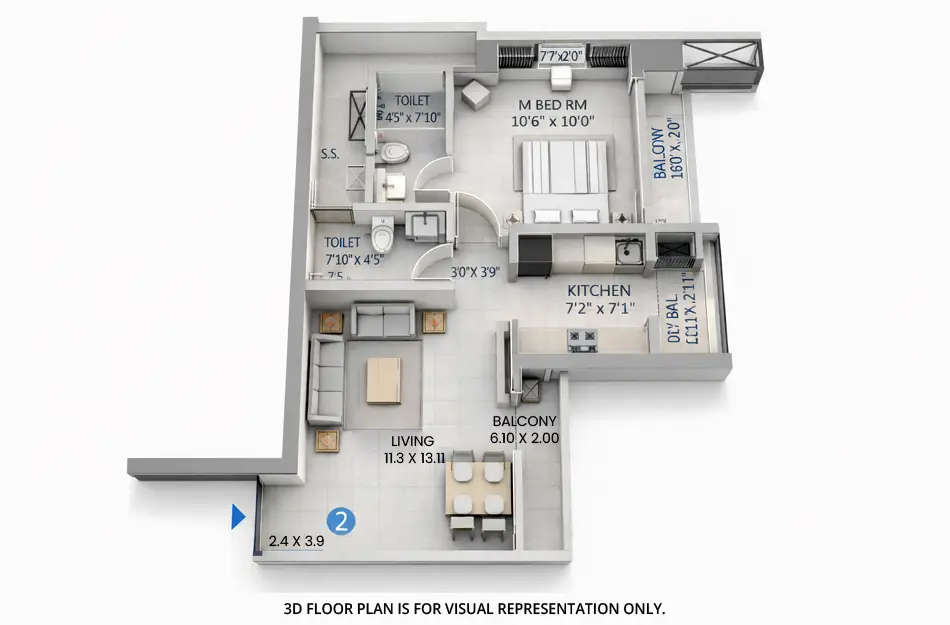 Shapoorji Pallonji Orion Northern Lights Pokhran Road 2 - Floor plan 1 BHK 407 Sq.ft