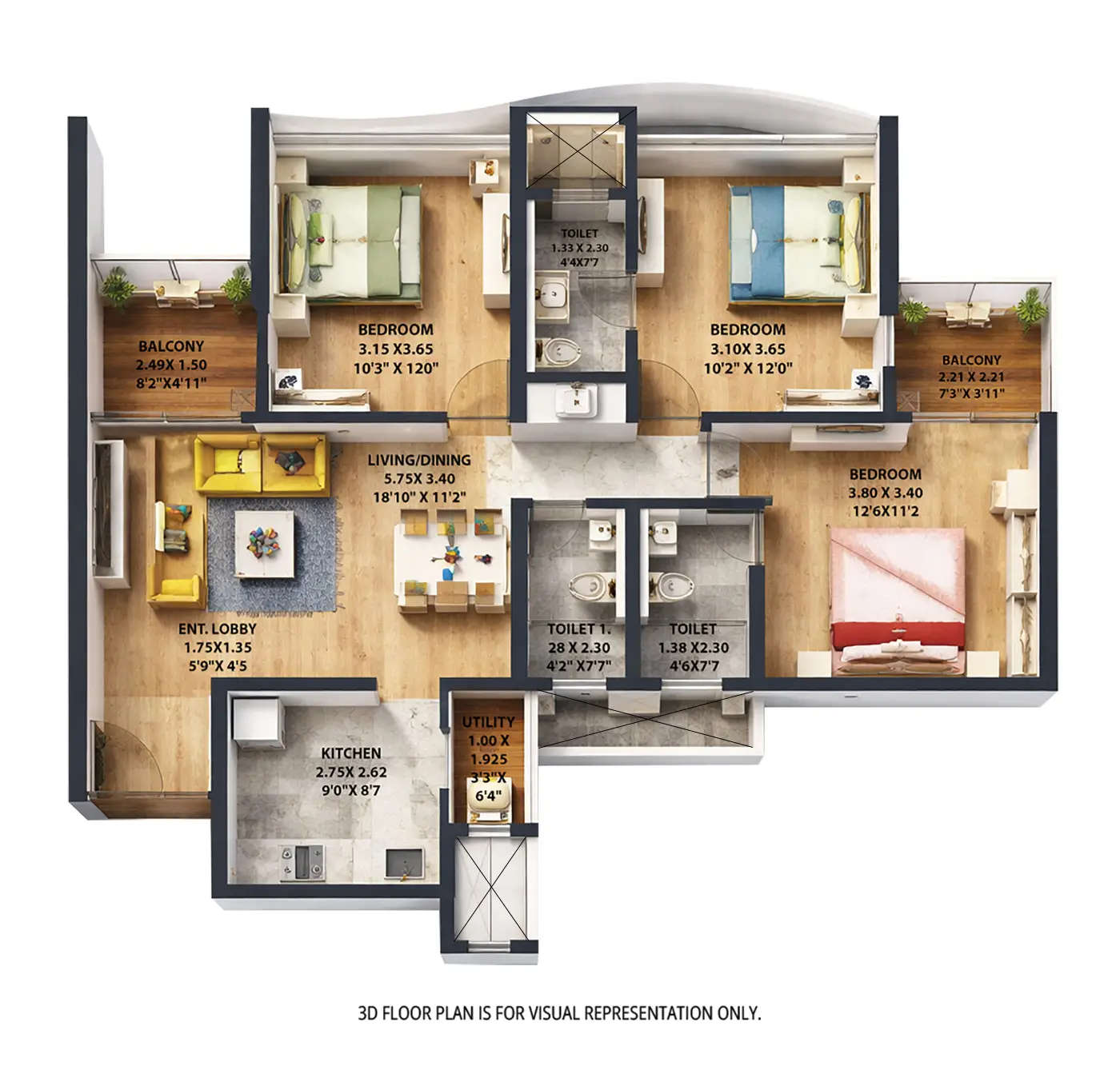 VTP Altamira Kharadi - Floor plan 3 BHK 988 Sq.ft