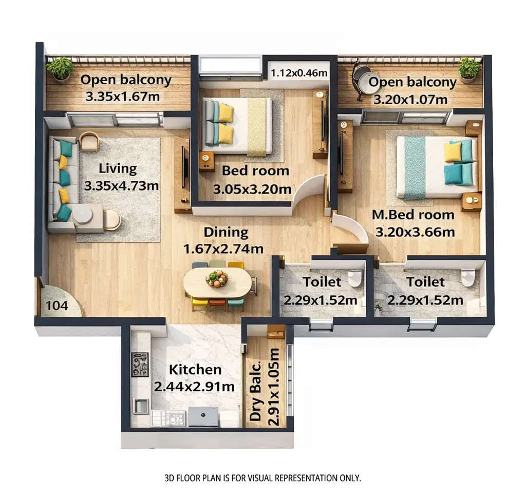 Nyati Evolve Hadapsar - Floor plan 2 BHK 675 Sq.ft