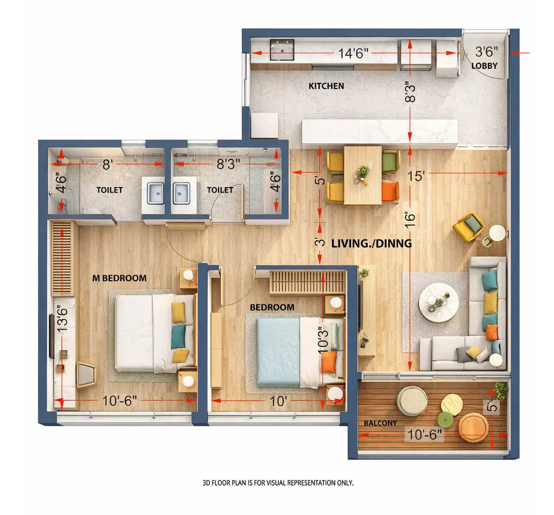 Kumar Parth Tower Baner - Floor plan 2 BHK 774 Sq.ft