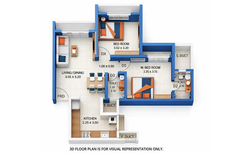 Bhoomi Lakescape Thane - Floor plan 2 BHK 680 Sq.ft