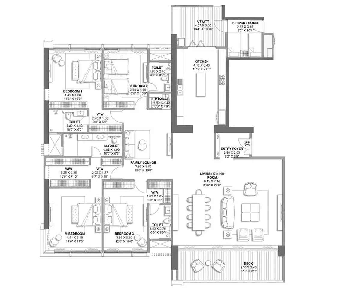 Kalpataru One Worli - Floor plan 4 BHK 3562 Sq.ft
