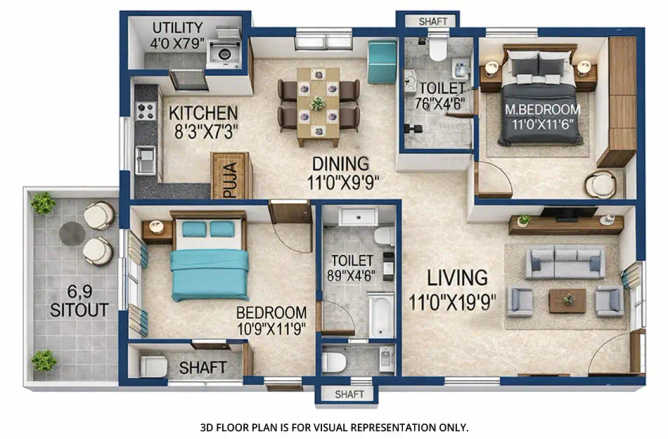 Anvita Ivana Kollur - Floor plan 2 BHK 1260 Sq.ft