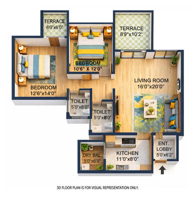 Pride Valencia Baner - Floor plan 2 BHK 1420 Sq.ft