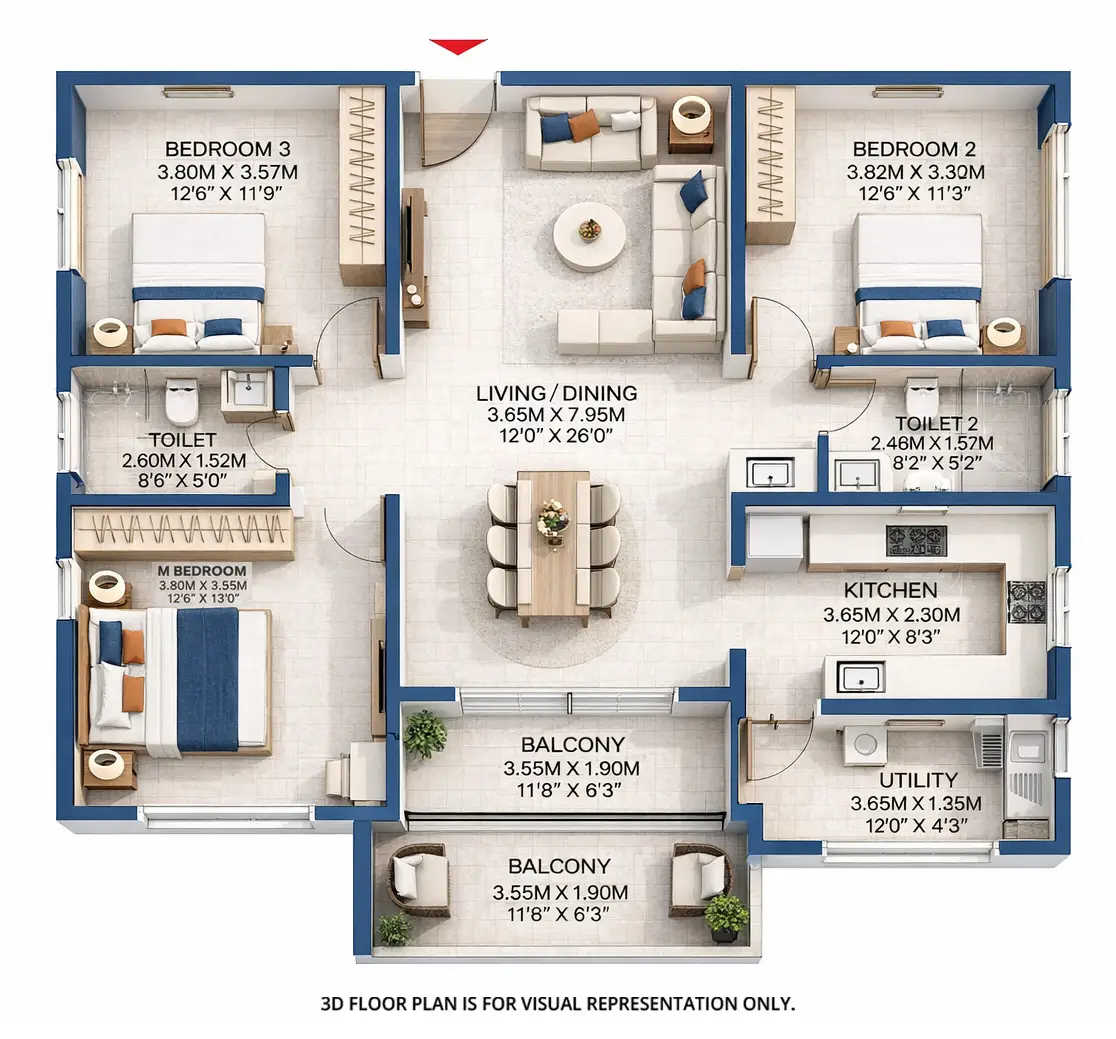 Godrej Regal Pavilion Rajendra Nagar - Floor plan 3 BHK 1873 Sq.ft