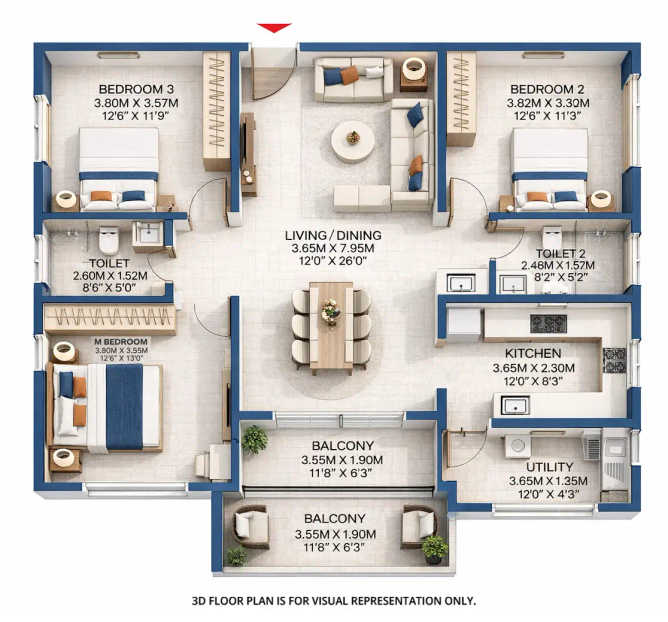 Godrej Regal Pavilion Rajendra Nagar - Floor plan 3 BHK 1873 Sq.ft