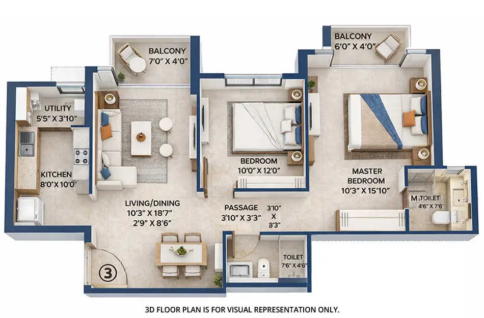 Hiranandani Fortune City Panvel - Floor plan 2 BHK 780 Sq.ft