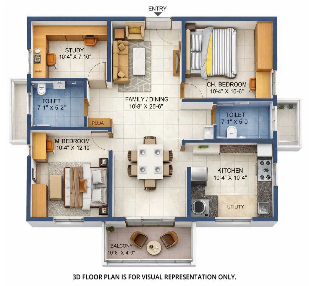 Urbanrise Opulence Nizampet - Floor plan 2.5 BHK 1321 Sq.ft