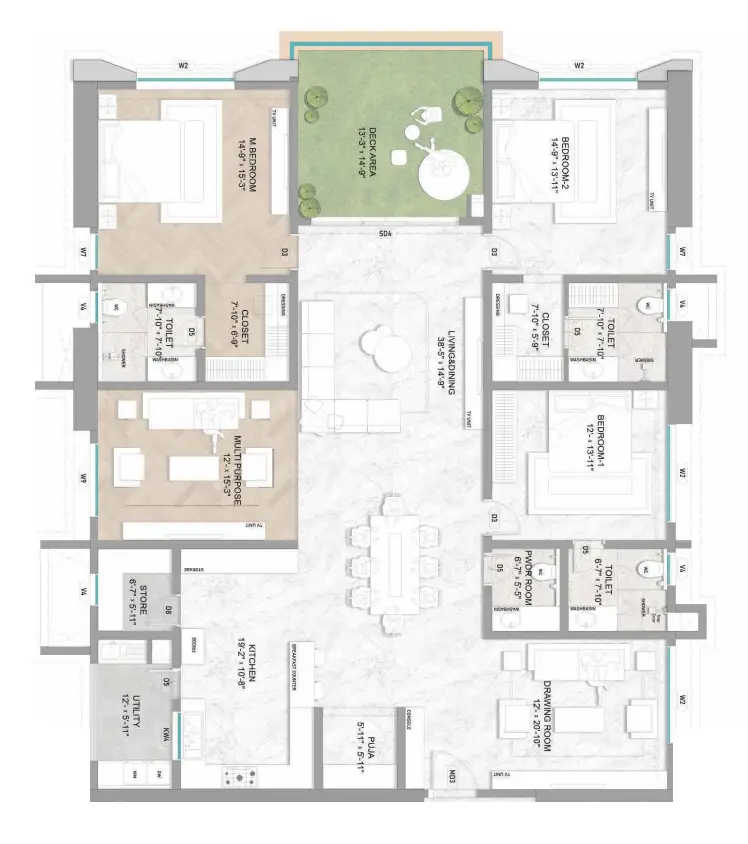 Sumadhura Palais Royale Khajaguda - Floor plan 4 BHK 3800 Sq.ft