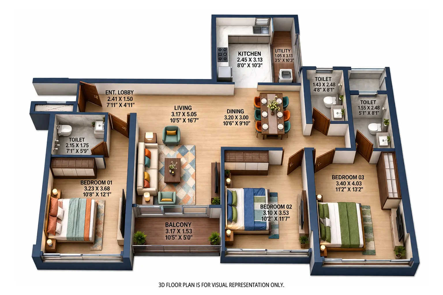 Merlin Ventana Baner - Floor plan 3 BHK 1073 Sq.ft
