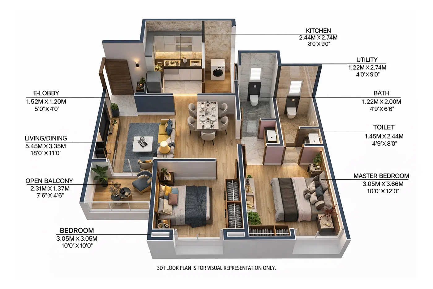 Majestique 38 Park Undri - Floor plan 2 BHK 714 Sq.ft