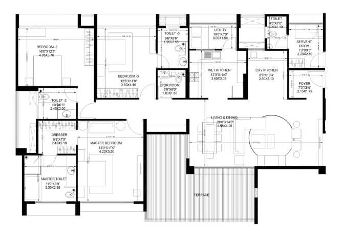 Marvel Bounty Hadapsar - Floor plan 3.5 BHK 2227 Sq.ft