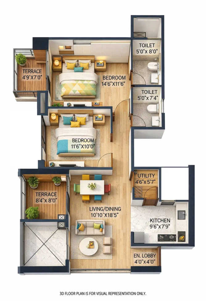 Goel Ganga Nakshatra Bibwewadi - Floor plan 2 BHK 708 Sq.ft
