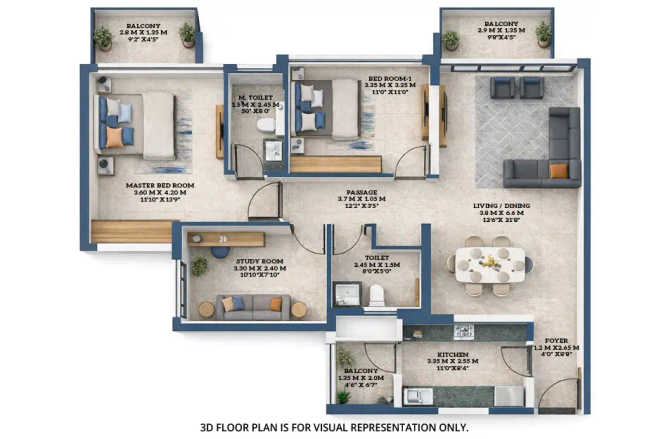 Adani 9 PBR Nerul - Floor plan 2.5 BHK 1040 Sq.ft