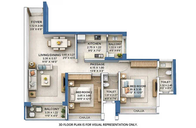 Godrej Eternal Palms Sanpada - Floor plan 2 BHK 807 Sq.ft