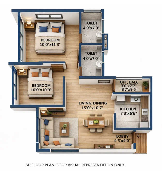 VTP Earth One Mahalunge - Floor plan 2 BHK 673 Sq.ft